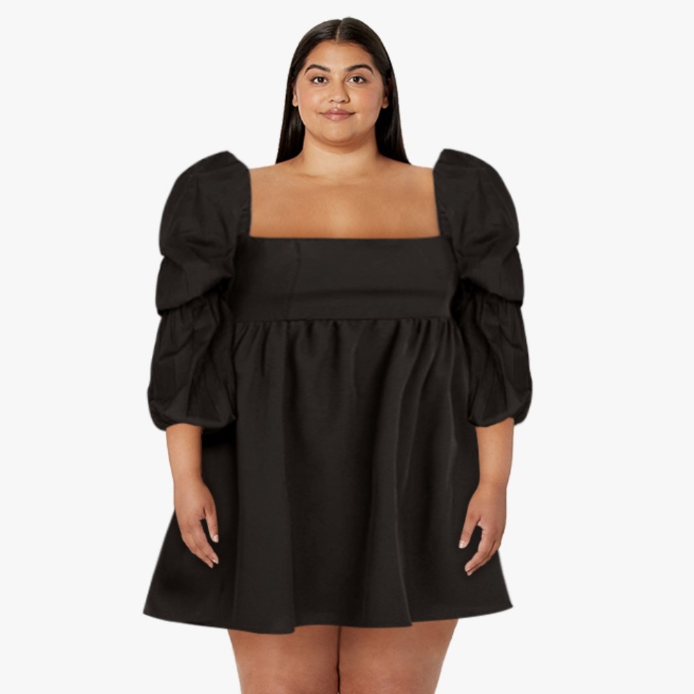 NWT Square Neck Puff Sleeve A-Line Mini Dress in Black